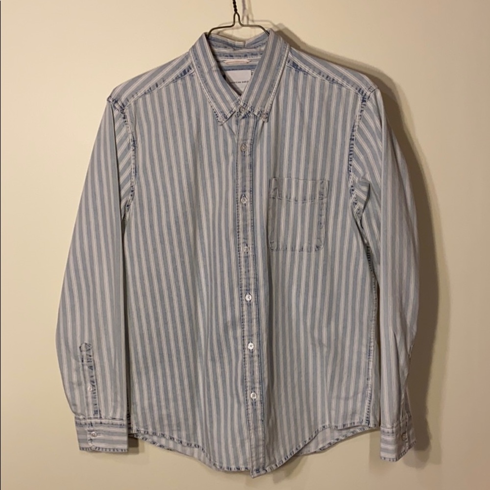 Faded blue and white striped AE button-up